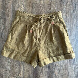 Massimo Dutti 100% Linen Olive Green Shorts - Size EU 36, USA 4